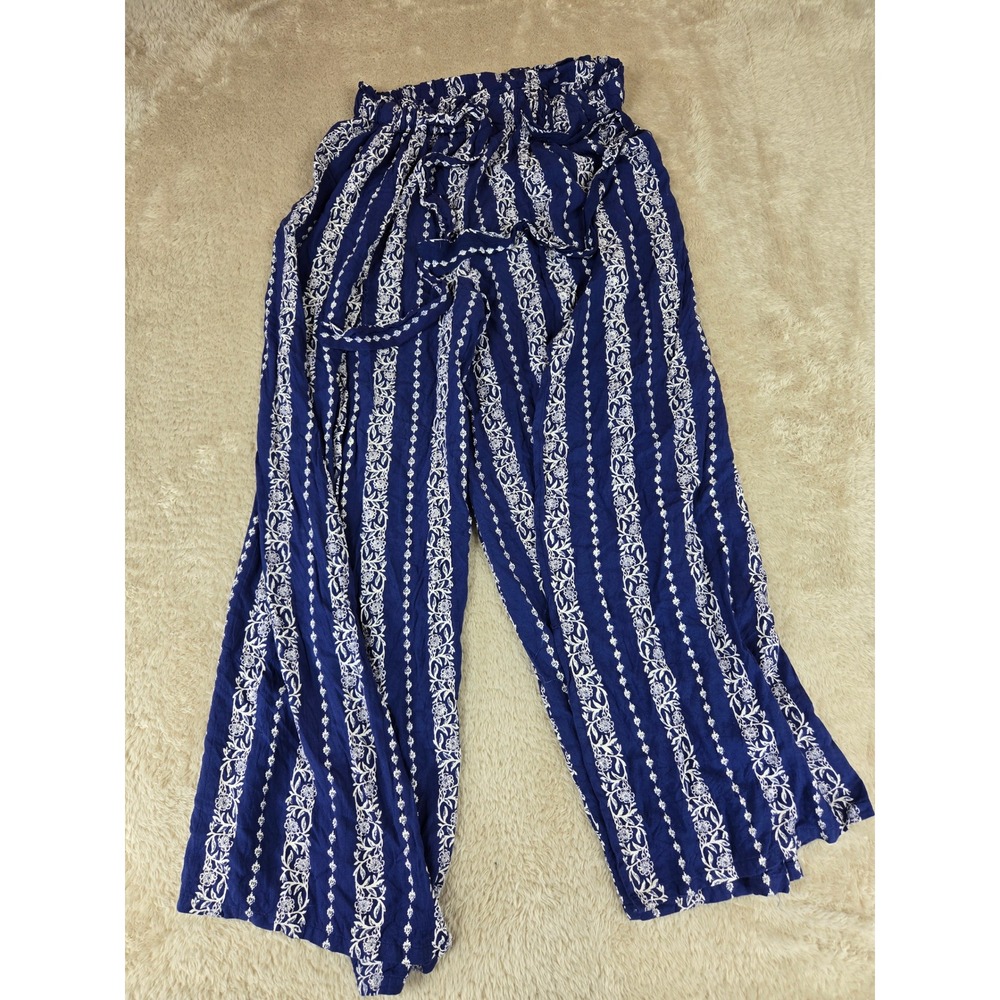 Wide Leg Printed Palazzo Pants - Blue